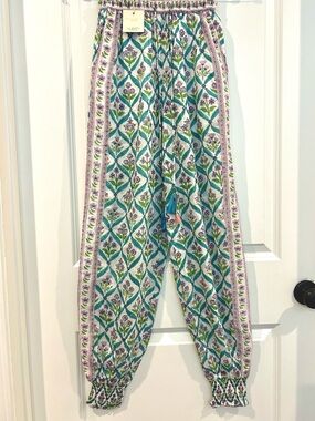 NEW XS Bell Alicia Bell Beach Harom Pants Harem Balloon Lounge Block Print NWT